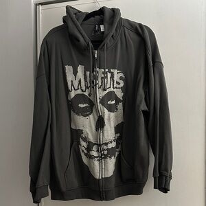 H&M Grey Graphic Misfit Zip-Up Hoodie